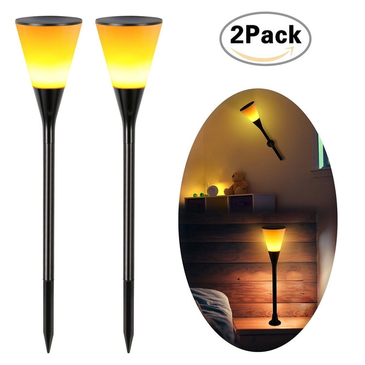 2PCS Solar Powered Torch Light Flickering Flame Light Waterproof For Outdoor Garden by