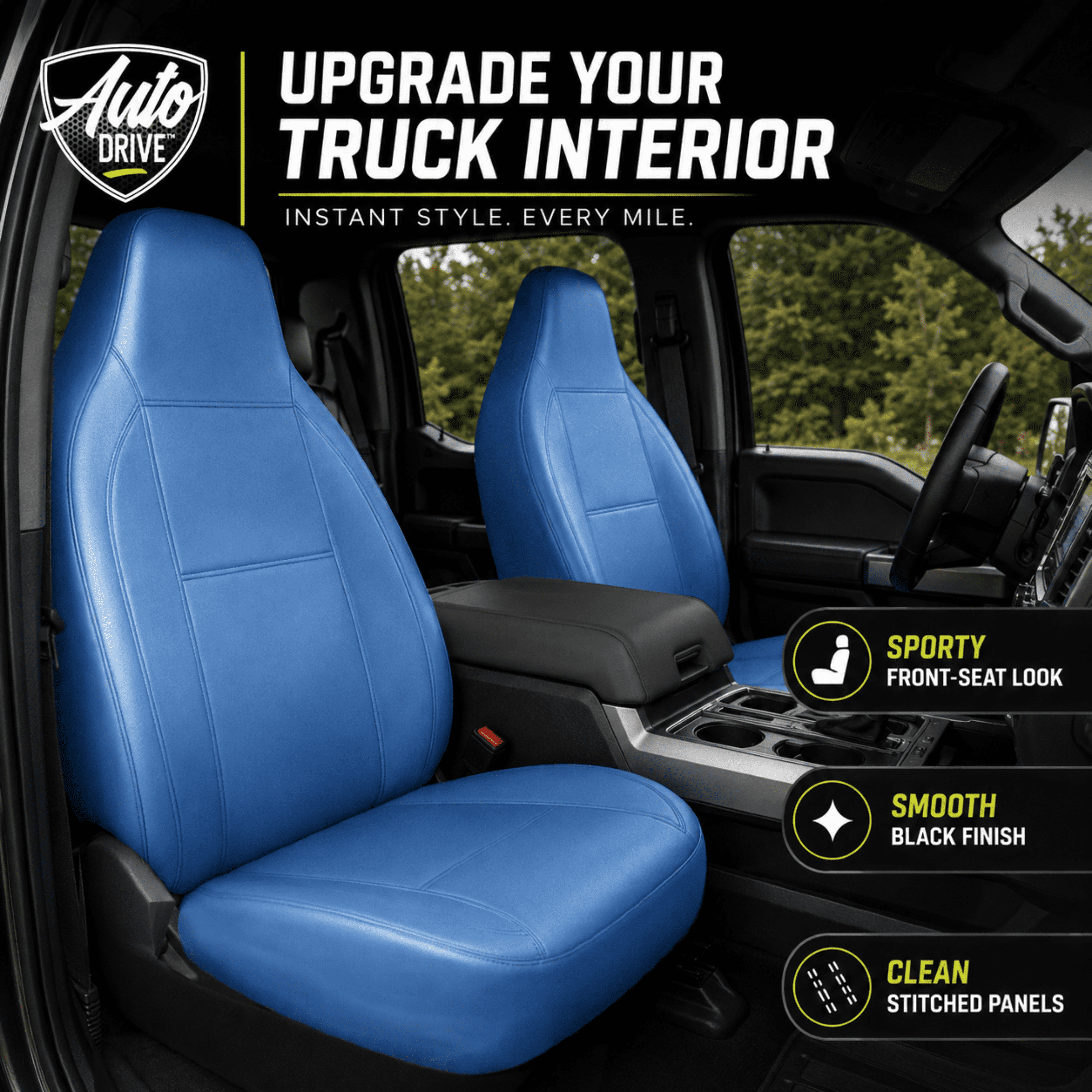Auto Drive Car Seat Cover,High Back Full Leather Seat Protector Front Seat, Premium Comfortable Anti-Slip, Airbag Compatible Universal Fit for Cars SUVs Trucks，Blue