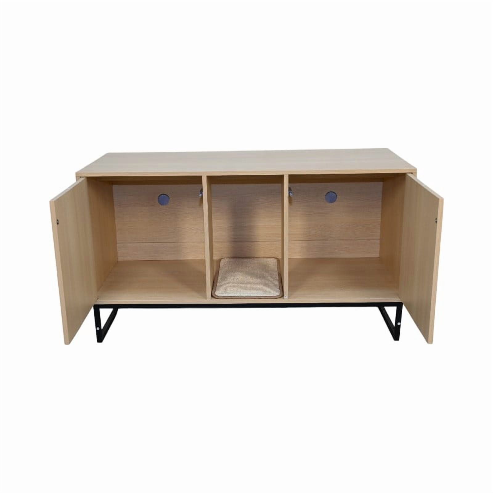 Noaman Modern Wooden Cat House with Scratching Mat, 47.64" L x 21.46" W x 25.98" H, Light Brown, Sturdy Particle Board & MDF Design for Indoor Cat Furniture