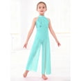 thumbnail image 3 of Raenseen Kids Girls Modern Lyrical Dance Jumpsuit Shiny Sequin Shimmery Mesh Split Wide-Leg Bodysuit Light Green 8, 3 of 7