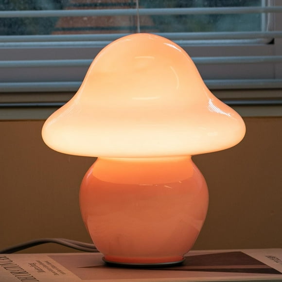 ERDS-Mushroom Lamp Orange White Glass Mushroom Table Lamp for Bedrooms, Living Room, Aesthetic Lamps for Bedroom, Cute Bedside Lamp\u2026 (Pink)