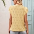 thumbnail image 3 of Defitshape Women's Flutter Short Sleeve T Shirt Cotton Summer Eyelet Top Cute Loose Flowy Lightweight Key Hole Knotted Ruffle V Neck Blouse Yellow Large, 3 of 4
