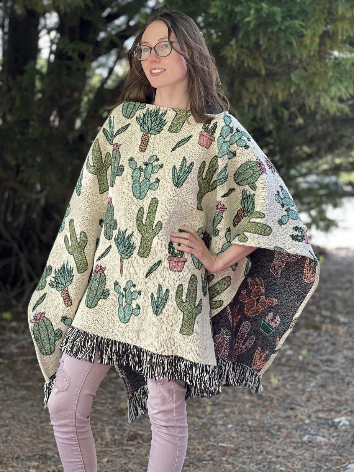 Jacquard Tapestry Woven Poncho, 50x60, Photo, Designs, Walmart Custom, 100% Cotton, Unisex, Adult, Teen.