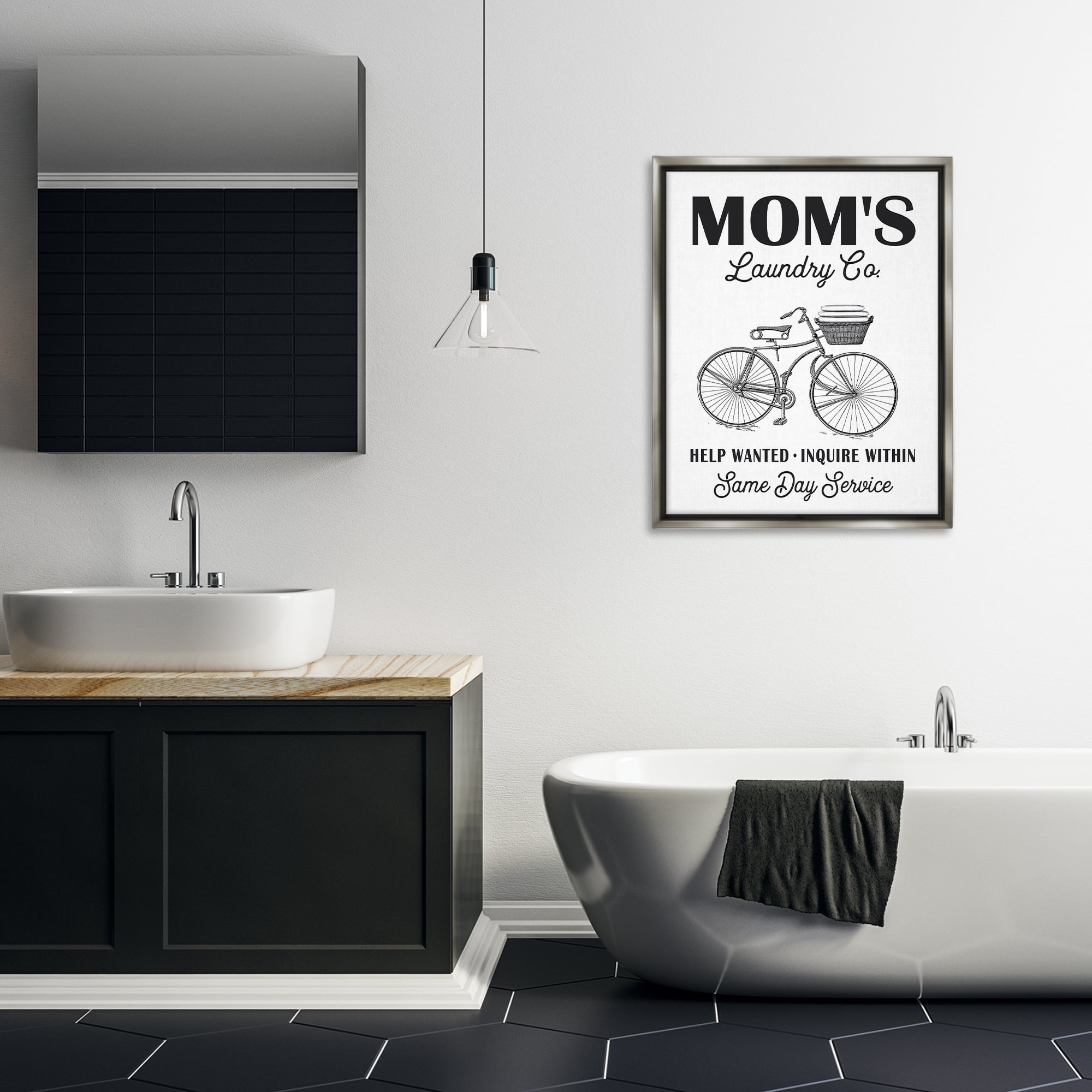 Stupell Industries Mom's Laundry Co Typography Painting Gray Floater Framed Art Print Wall Art, 25 x 31