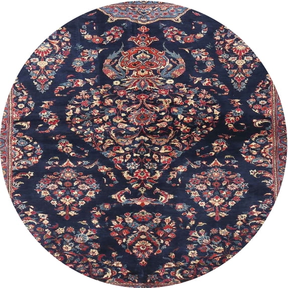 Ahgly Company Machine Washable Indoor Round Traditional Purple Lily Purple Area Rugs, 4' Round