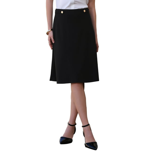 Falda de campana sólida para mujer Inspire Chic, de cintura alta, casual, estilo A, midi, color negro