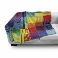 thumbnail image 3 of Abstract Soft Flannel Fleece Throw Blanket, Rainbow Colored Square Shaped Diverse Patterns Diagonal Forms Geometric, Cozy Plush for Indoor and Outdoor Use, 50" x 60", Multicolor, by Ambesonne, 3 of 6