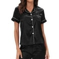 thumbnail image 4 of JGTDBPO Silk Satin Pajamas Set for Women Two-Piece Short Sleeve Shirt with Long Pajama Pant Set Soft Button Down Pjs Lounge Sets Loungewear Nightwear Pjs Sleepwear for Women Causal Home Wear, 4 of 5