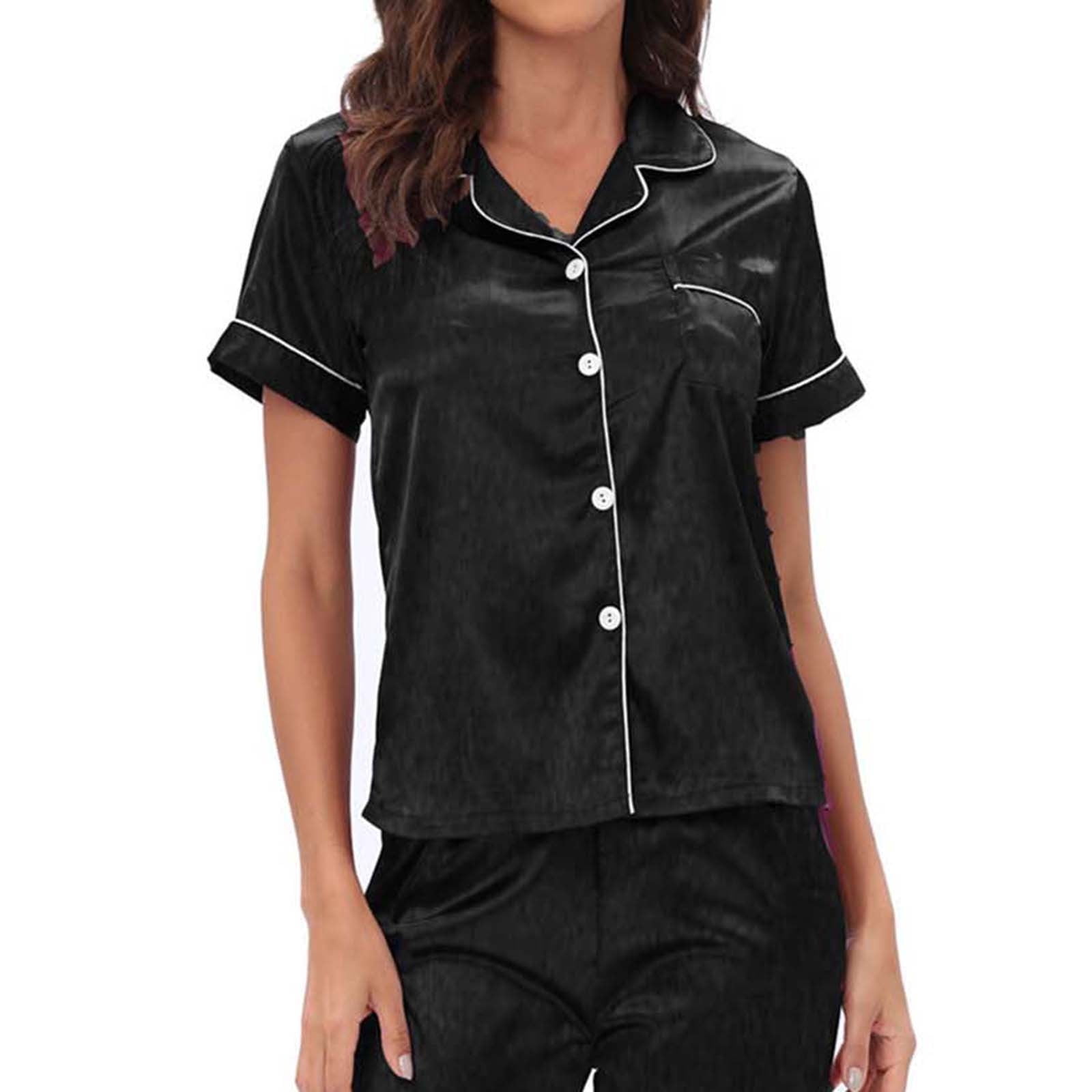 Black satin pajamas plus size new arrivals