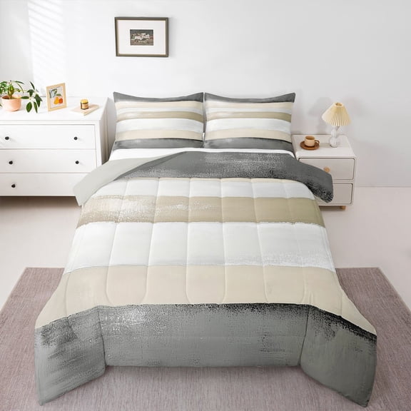 Castle Fairy Vintage Watercolor Stripes Twin Comforter Sets,Grey Brown Bedding Set