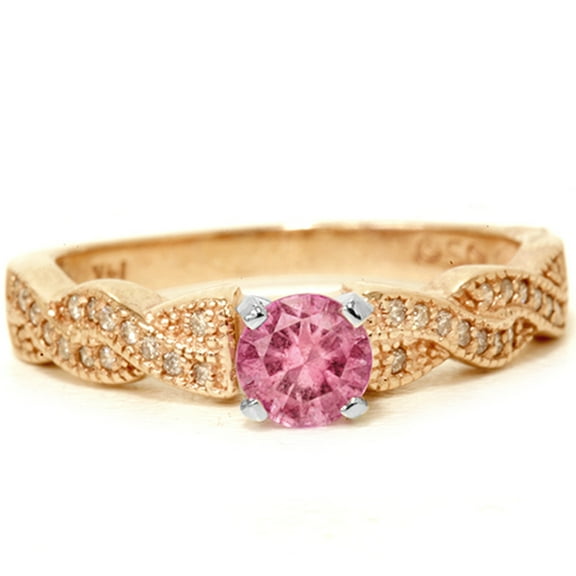 Pompeii 3/4ct Pink Sapphire & Diamond Pave Vintage Ring 14K Rose Gold (G/H,I1-I2)