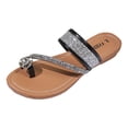 thumbnail image 4 of Rokment Women's Sparkly Crystal Rhinestones Flip Flops Beach Glitter Sequin Wedge Low Heel Dress Slip on Sandals Bridal Bling Flipflops Slides Summer Shoes Black Size 6.5, 4 of 5