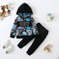 thumbnail image 3 of Kucnuzki 2T Toddler Boy Winter Outfits Pants Sets 3T Long Sleeve Boy Prints Dinosaur Patchwork Hoodie Top Elastic Pants 2PCS Set Black, 3 of 10