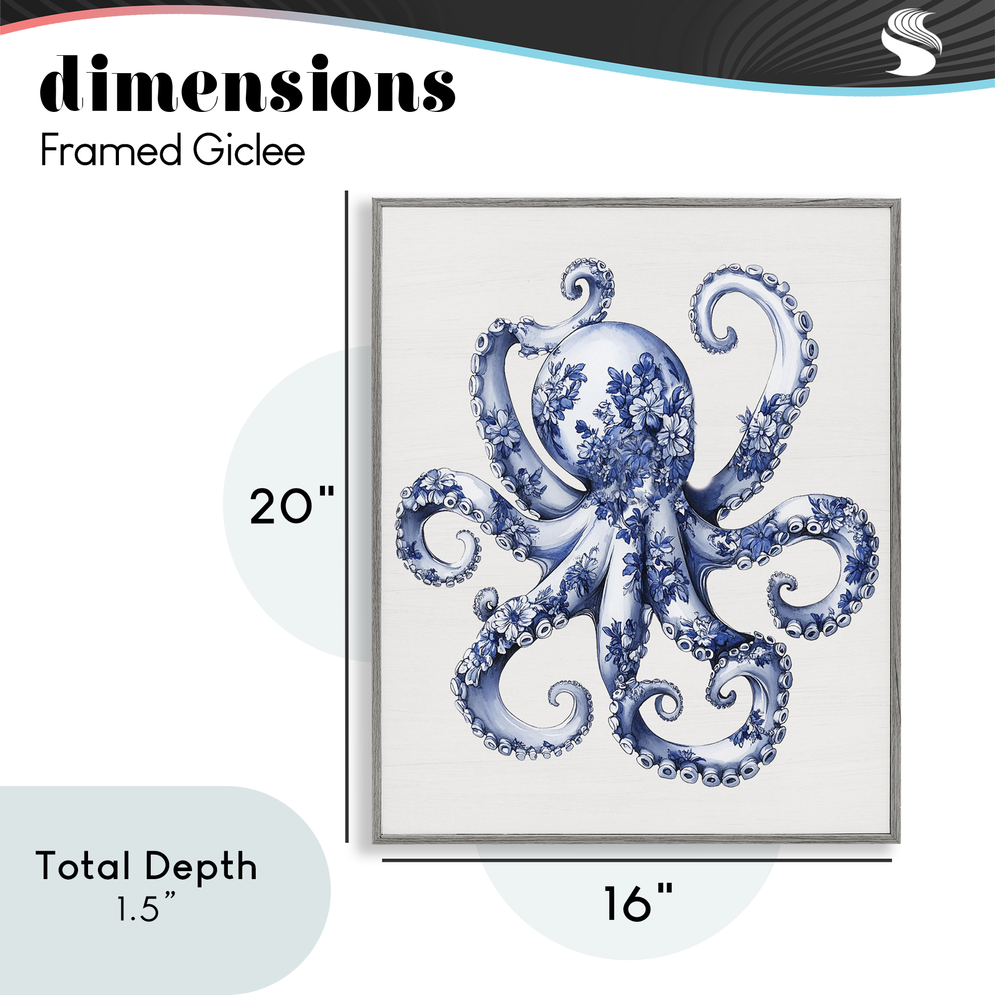 Funky Toile Octopus Gray Framed Giclee Art, design by Lettered and Lined