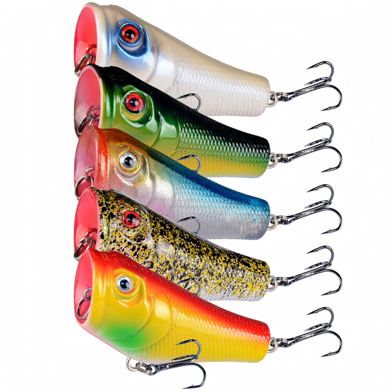 Izexuh 5 Pcs Topwater Popper Lure Set with Realistic and Splash Action Hard Plastic Surface Bait for Bass and Sea Bass Popper Set for Freshwater Saltwater Fishing Enthusiasts