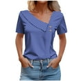 thumbnail image 2 of Womens Tops Plus Size under $10 Short Sleeved V-Neck Shirt Printed Button Casual T-shirt Navy XXL, 2 of 6