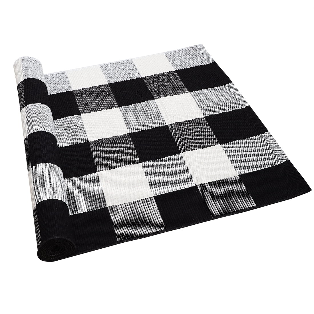 Cotton Checkered Plaid Floor Area Rug Runner Carpets Indoor Outdoor