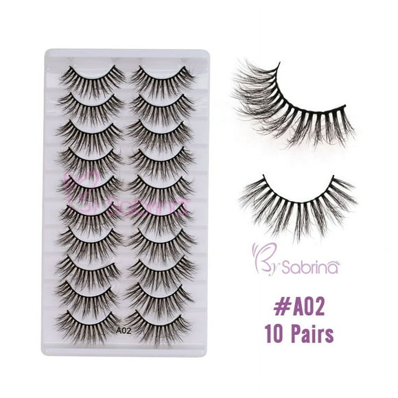 Pestañas Postizas Aspecto Natural 10 Pares de Pestañas Adhesivas Reutilizables,A02