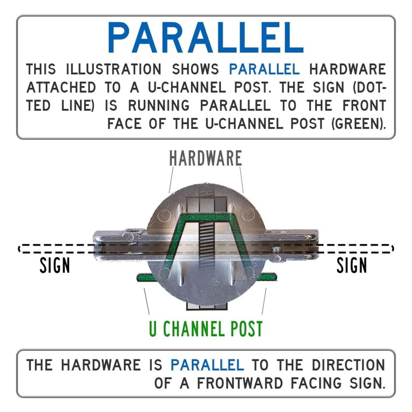5 1/2" Slot - U-Channel Post Street Sign Bracket (Parallel), Bracket =Extruded Sign in 5.5 inch Slot