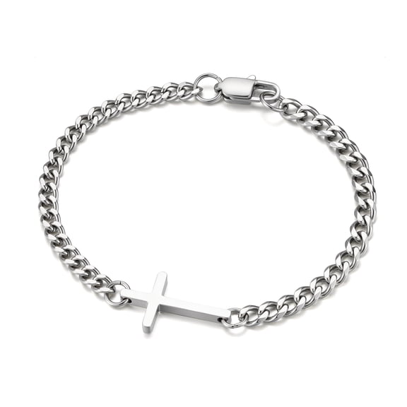 Turandoss Stainless Steel Cross Cuban Link Chain Bracelet for Men Non Tarnish Silver Cross Bracelet Sturdy Thick Cuban Chain Bracelets Silver Jewelry Christian Baptism Jesus Gifts for Men Boy