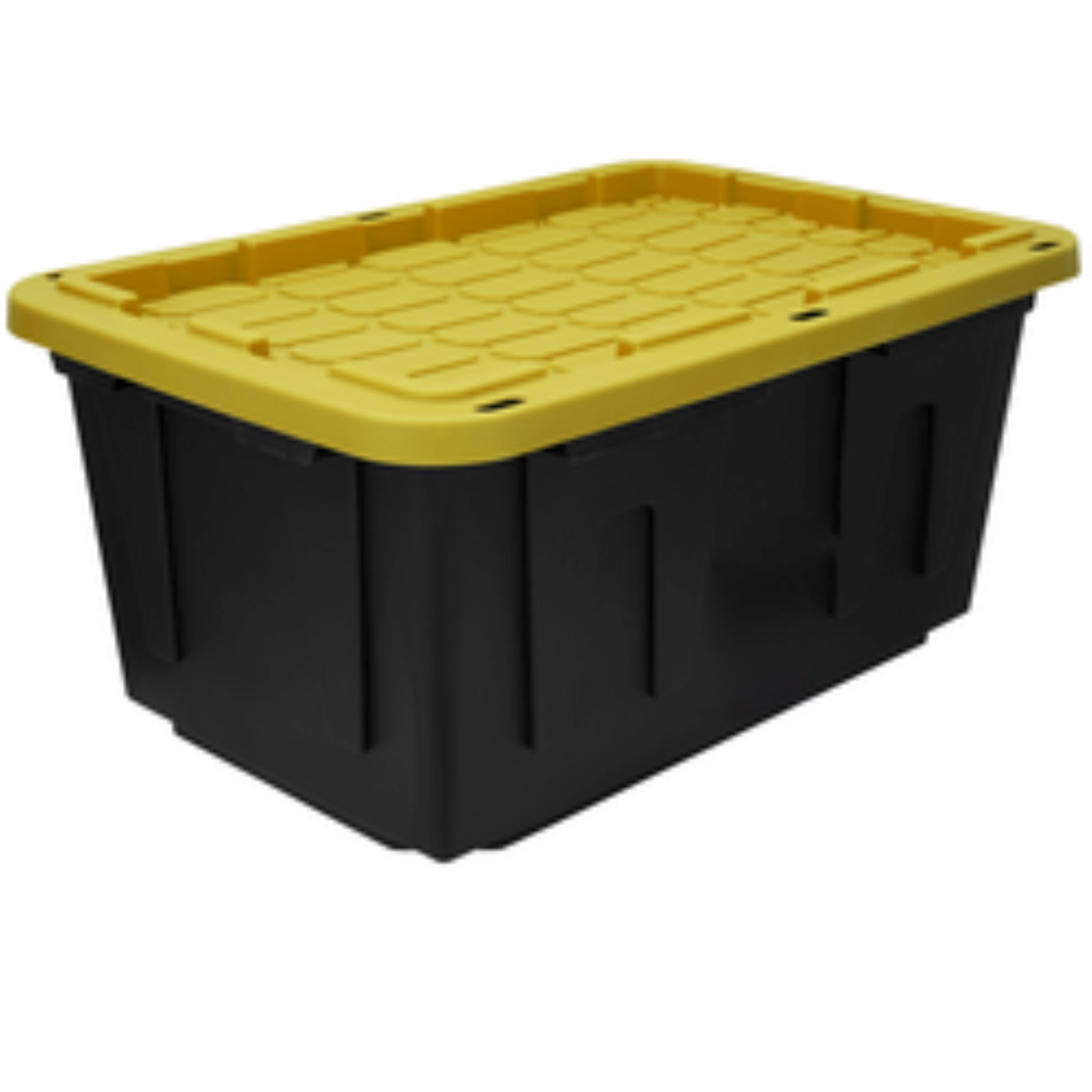 Tough Box 27 Gallon Stackable Snap Lid Plastic Storage Container, Black  with Yellow Lid, Set of 4 