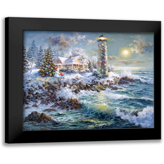 Lighthouse Merriment 14x12 Black Modern Framed Museum Art Print Titled - Boehme, Nicky