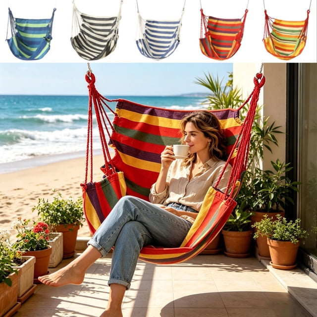 MTBLYS Hammock Chair Hanging Rope Swing Indoor Outdoor Cloth Multicolor 1 Count Portable Bedroom Garden Patio Use
