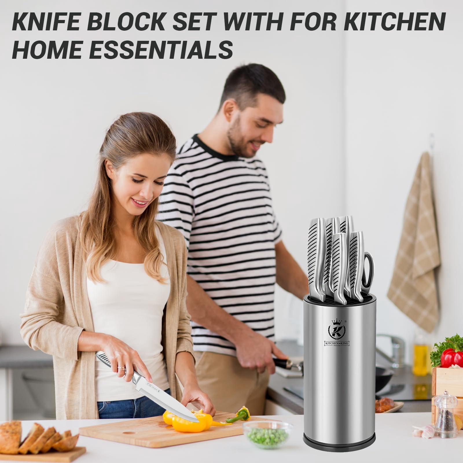 7-Piece Kitchen Knife Set with Block, Stainless Steel Sharp Blades, Anti-Slip Handle, Universal Knife Storage, Professional Cutting Essentials for Home & Apartment (Silver)