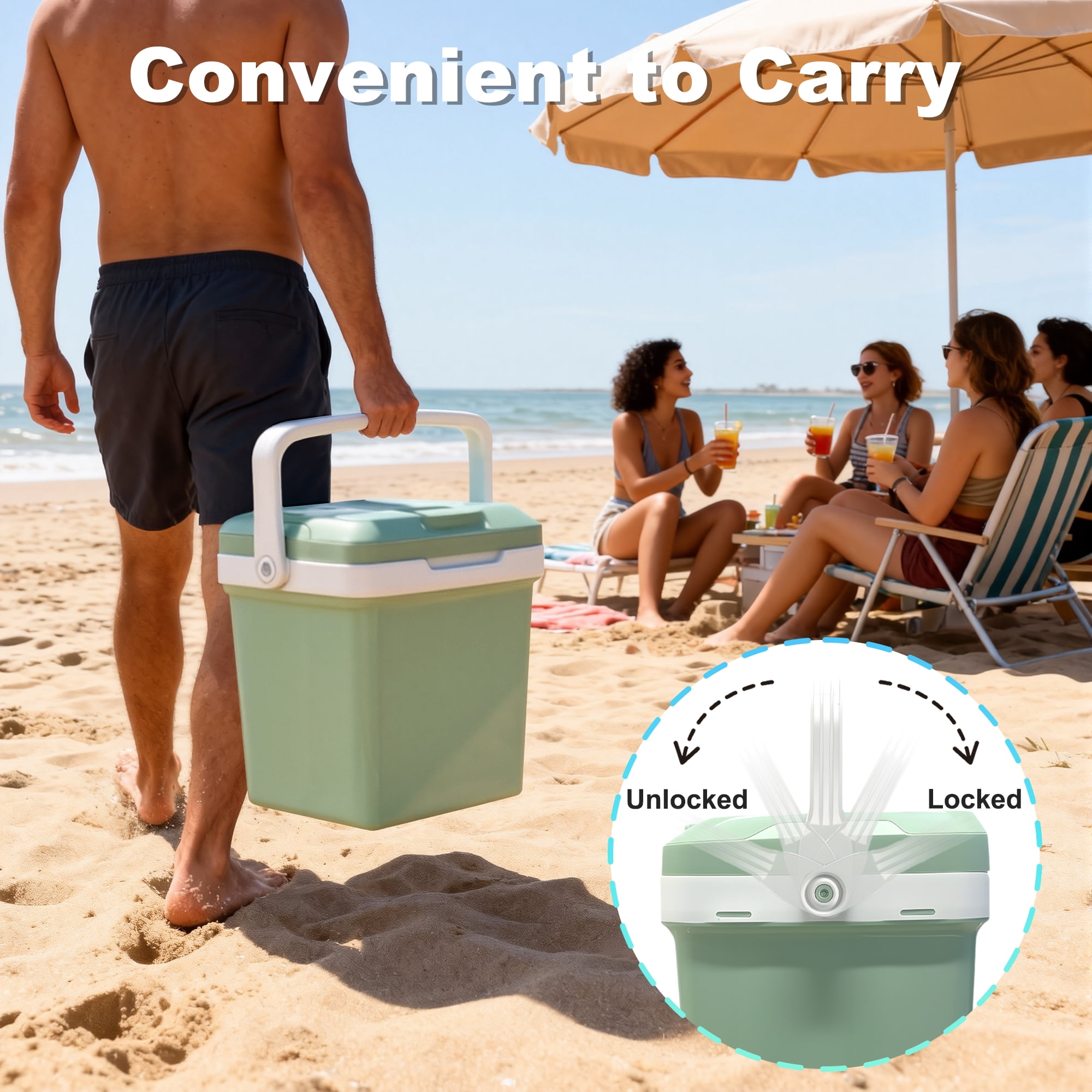 26L Portable Outdoor Refrigerator with Handle Lock, Car Cooler, Camping Fridge(Green)