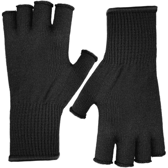 EvridWear Unisex Men Women Merino Wool String Knit Liner Fingerless Touchscreen Gloves (Black, L/XL)