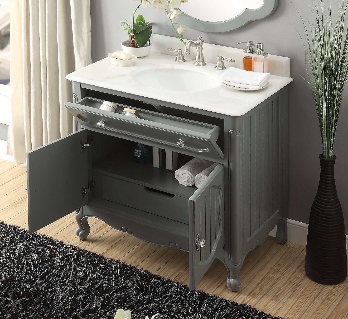 Benton Collection 34 Cottage Bathroom Vanity with White Marble Countertop Walmart