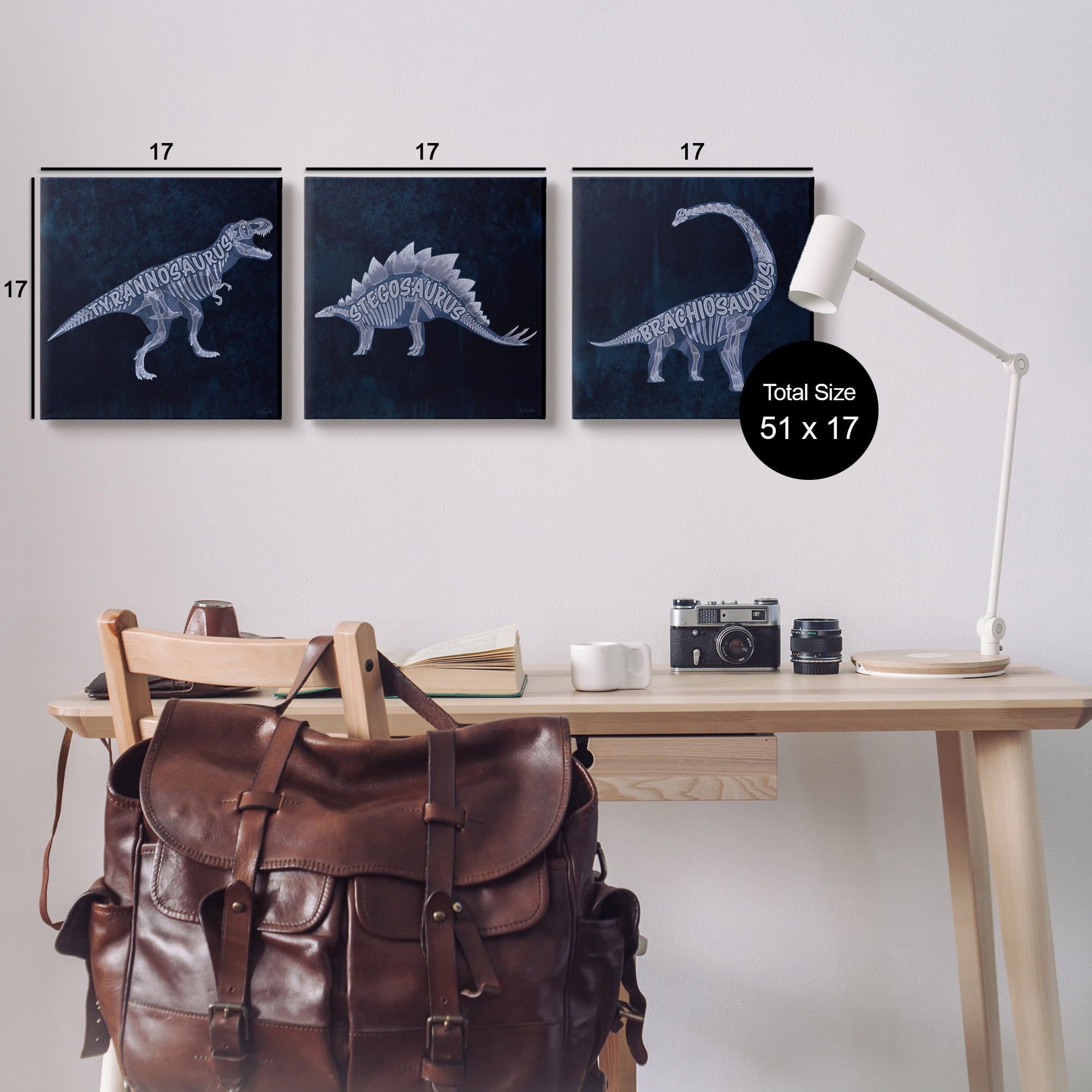 Stupell Industries Various Dinosaur Skeletons Animals & Insects Painting Gallery Wrapped Canvas Art Print Wall Art, 17 x 17, Set of 3