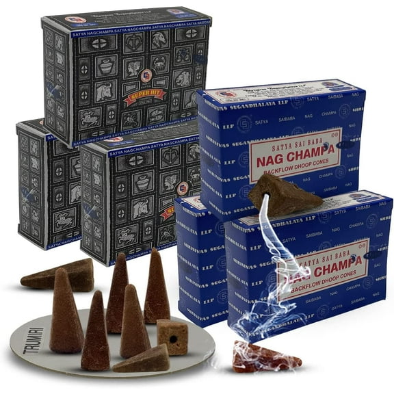 Nag Champa Super Hit Backflow Incense Cones For Waterfall Aromatic Smoke Fountain Haze Falls And Mat Bundle - Pack of 3 3