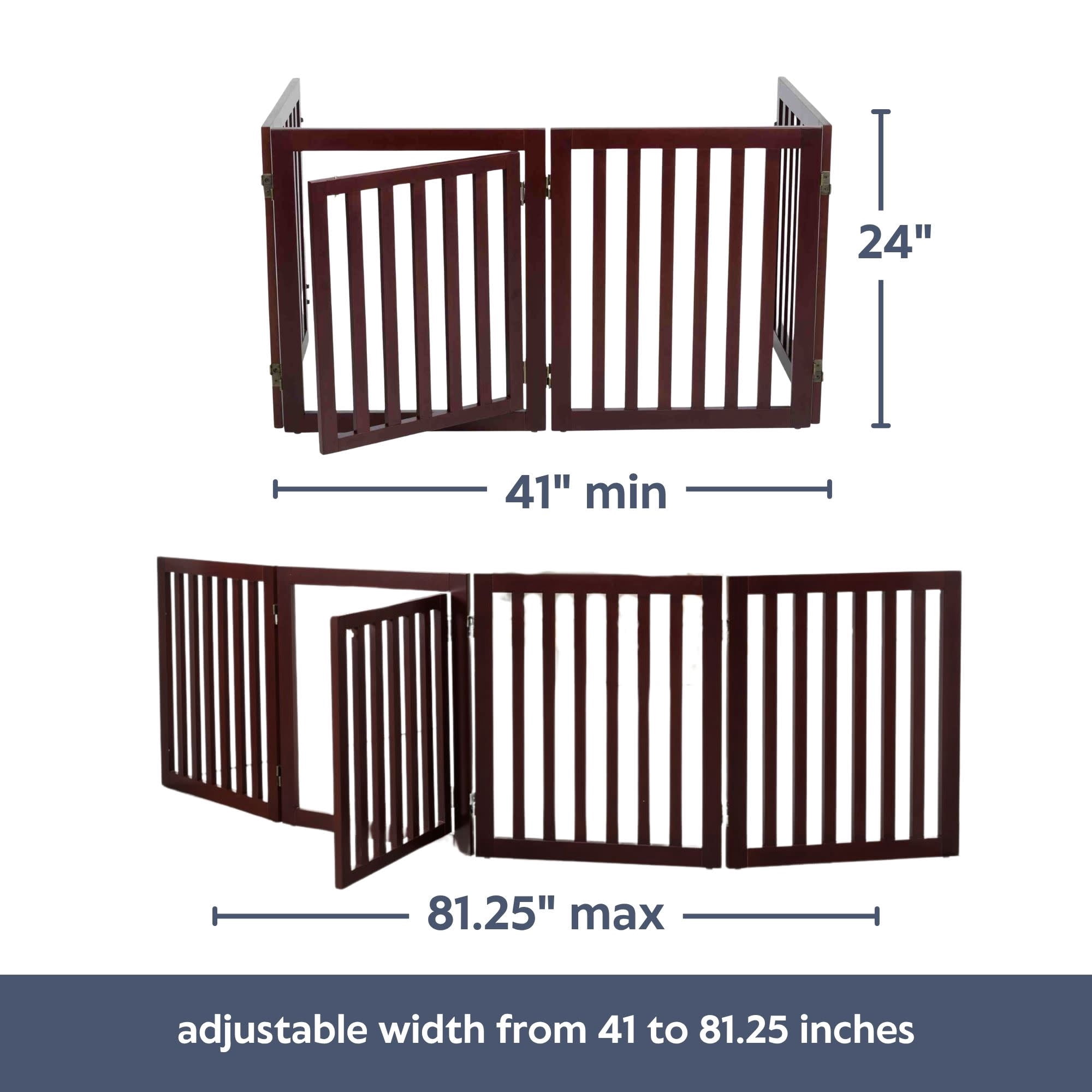 TRIXIE 4-Panel Convertible Wooden 81.2" Freestanding Pet Gate with Pet Door, Brown
