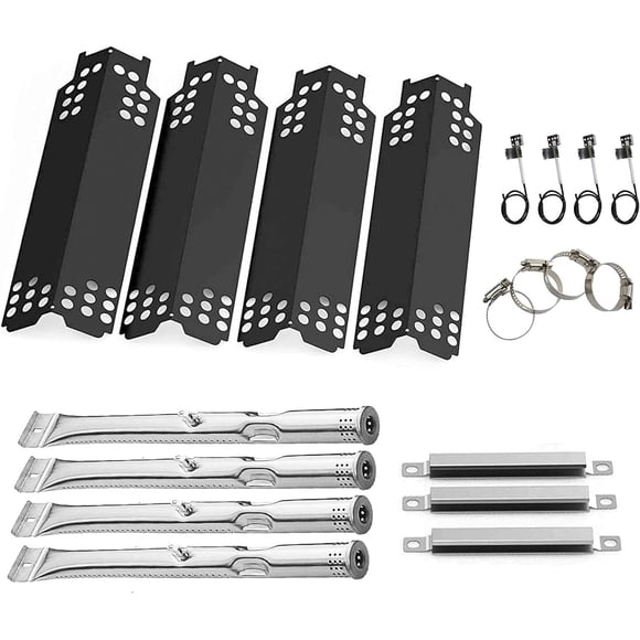 Hisencn BBQ Lot de 4 Brûleurs de Gril Lot de 4 Plaque Chauffante et Lot de 3 Pcs de Remplacement de Tube Crossver pour Charbroil 463436215 463436213 Contenant Isotherme 46636011