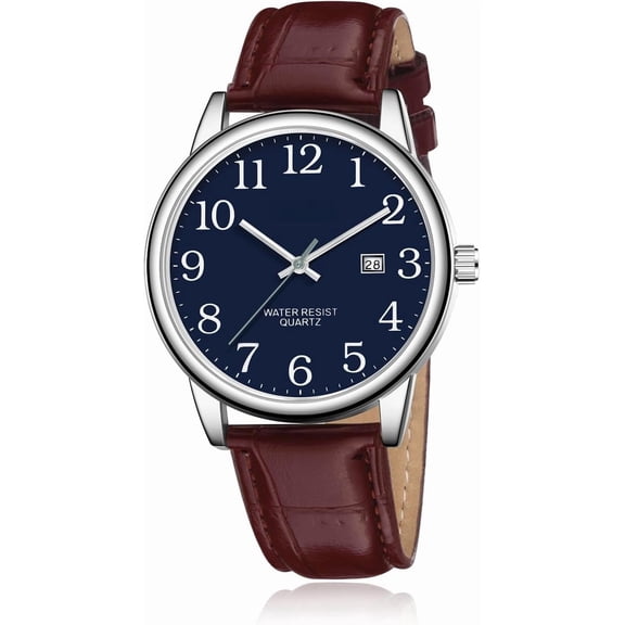 Watch for Men, Easy Reader Unisex Analog Quartz Wristwatch with Date and Leather Band, Casual Simple Fashion Mens Watches