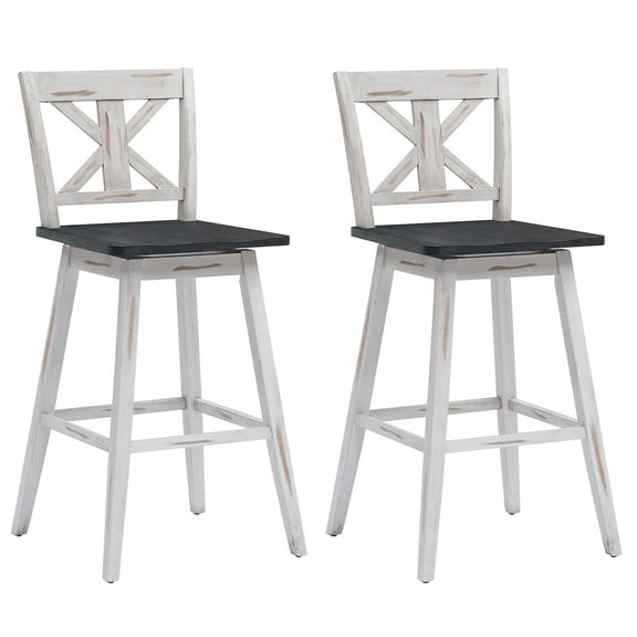 Costway Set of 2 Bar Stools Swivel Pub Height Chairs w/ Rubber Wood Legs White
