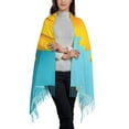 thumbnail image 2 of Rateoe Golden Sunflower in Blue Women's Traditional Scarf Wrap Tassel Shawl Fringes Neck Head Shawl Retro Scarf, 2 of 8