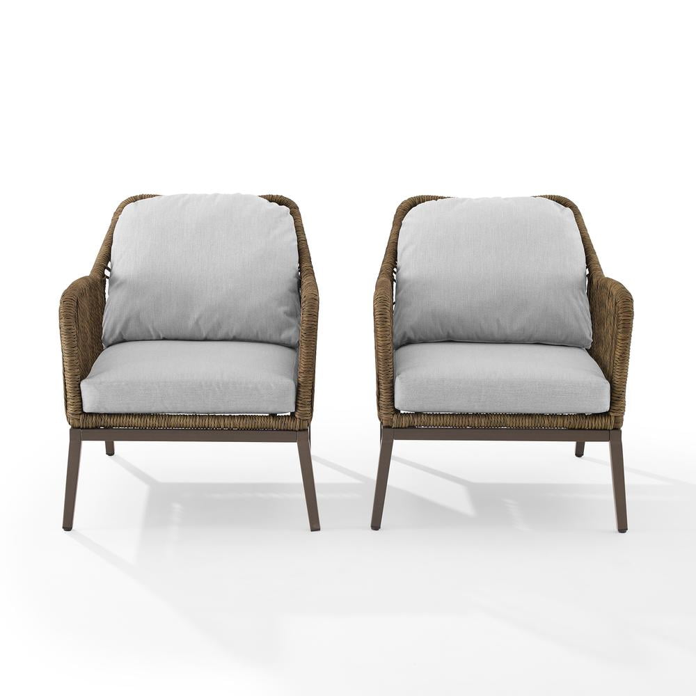 Crosley Furniture Haven 2Pc Outdoor Wicker Armchair Set in Gray Brown