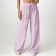 thumbnail image 2 of VEKDONE Striped Straight Trousers for Women High Waisted Drawstring Wide Leg Long Pants Elastic Waist Loose Fit Palazzo Pants with Pockets Pink S, 2 of 5