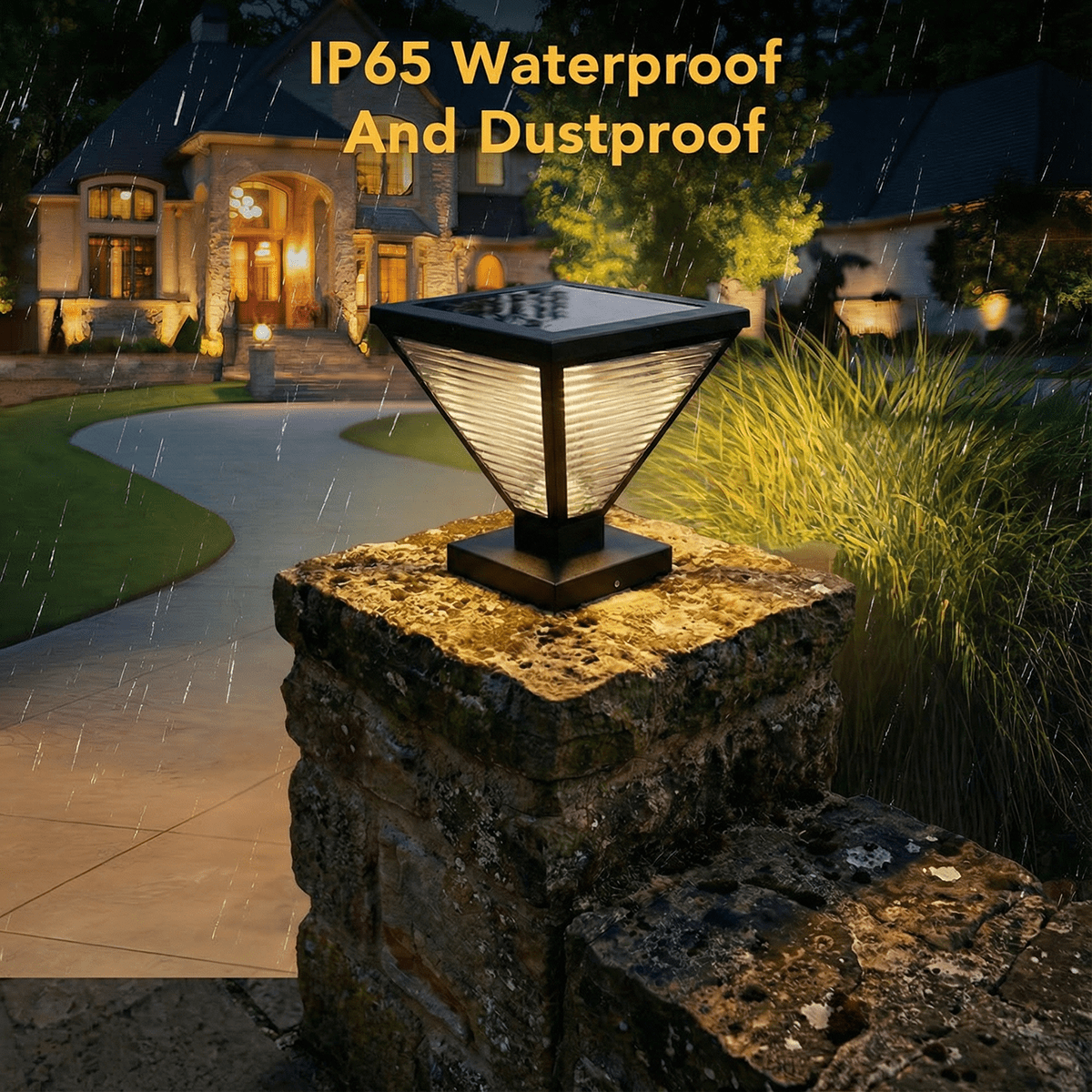 Solar Pillar Lights Outdoor, 25cm Metal&Glass Solar Post Cap Lights, Outdoor Post Lights Solar Powered Ip65 Waterproof, Outdoor Column Lights Warm and Cold Led Light for Patio Garden Decor