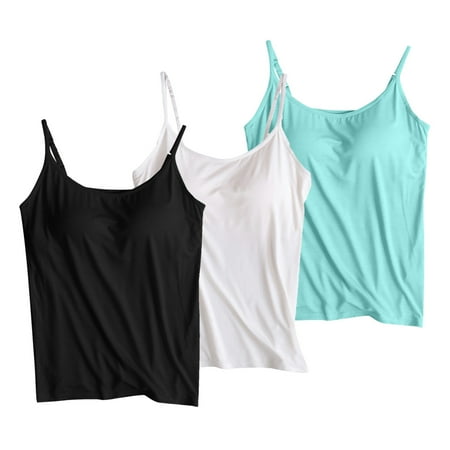 Sokhug 3PC Tank Top For Women Cotton Padded Bra Scoop Neck Strap Basic Layer Bodysuit Sleeveless Summer Tops 2024