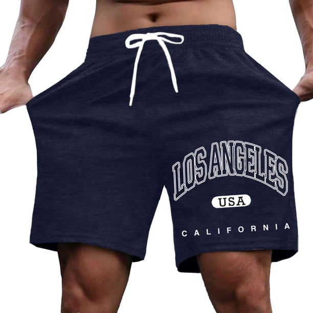 Pantalones cortos casuales con estampado de letras estilo urbano para hombre, ligeramente elásticos, de poliéster