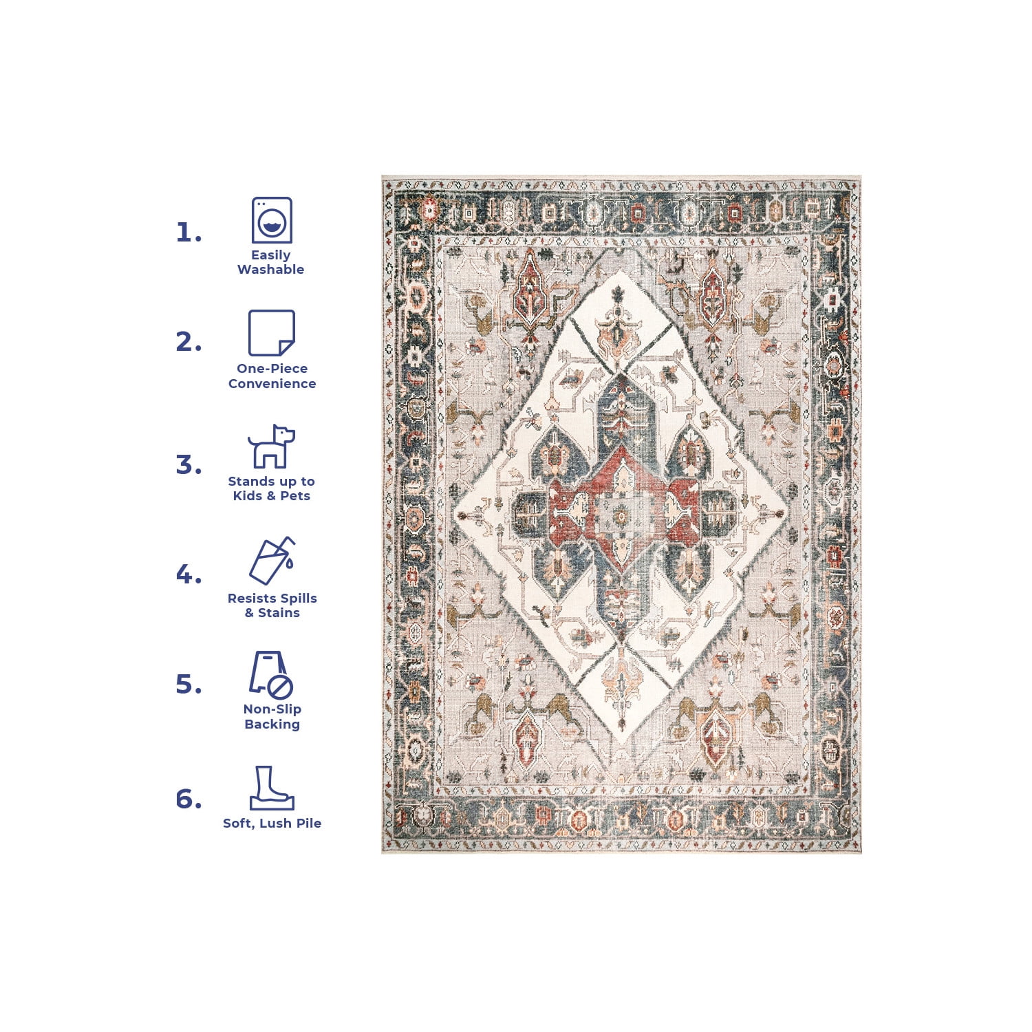 nuLOOM Mali SpinClean Machine Washable Traditional Medallion Area Rug, 2' 6" x 10', Runner, Mali Beige