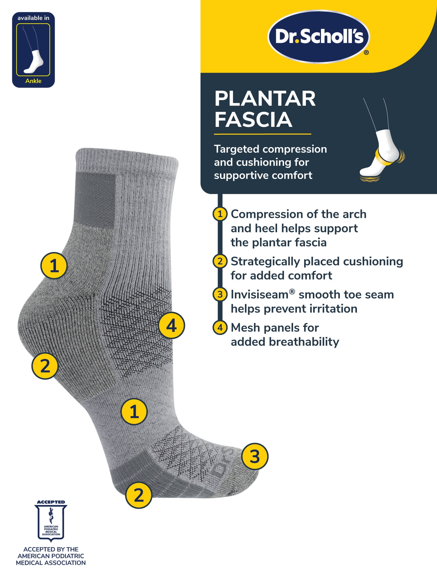 Dr. Scholl's Women's Ankle Plantar Fasciitis Socks, 3 Pack, Size 6-9