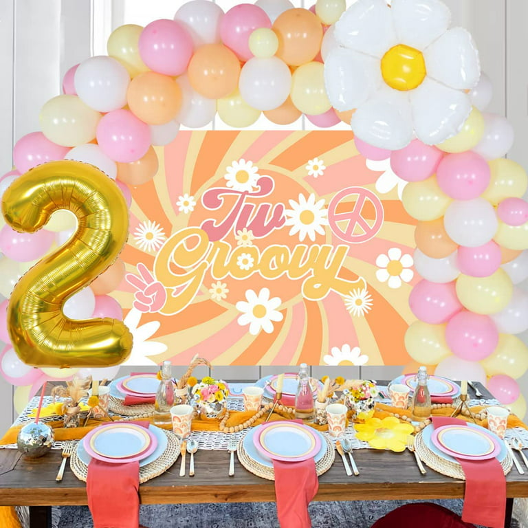 Groovy Birthday Party Decorations Retro Hippie Boho Party Supplies Daisy  Flower Backdrop Tablecloth Balloons Kit Boho Two Groovy Party Decorations  for