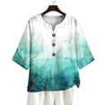thumbnail image 7 of Linen Blouses for Women Summer V Neck 3/4 Sleeve T Shirts Vintage Floral Print Blouse Button up Tops Dressy Casual Vacation Outfits, 7 of 7