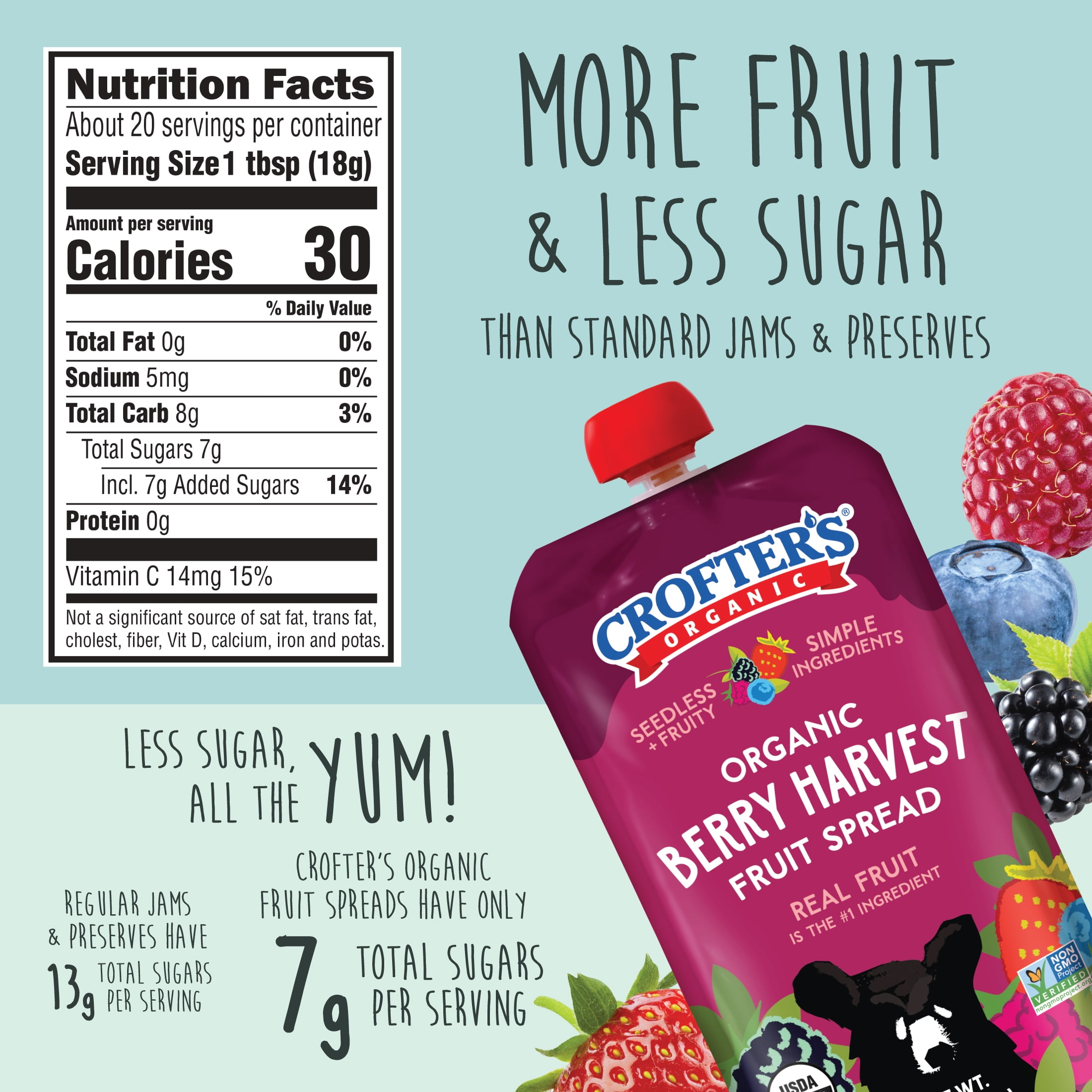 (3 pack) Crofter's Organic Berry Harvest Fruit Spread Squeeze, 13 oz
