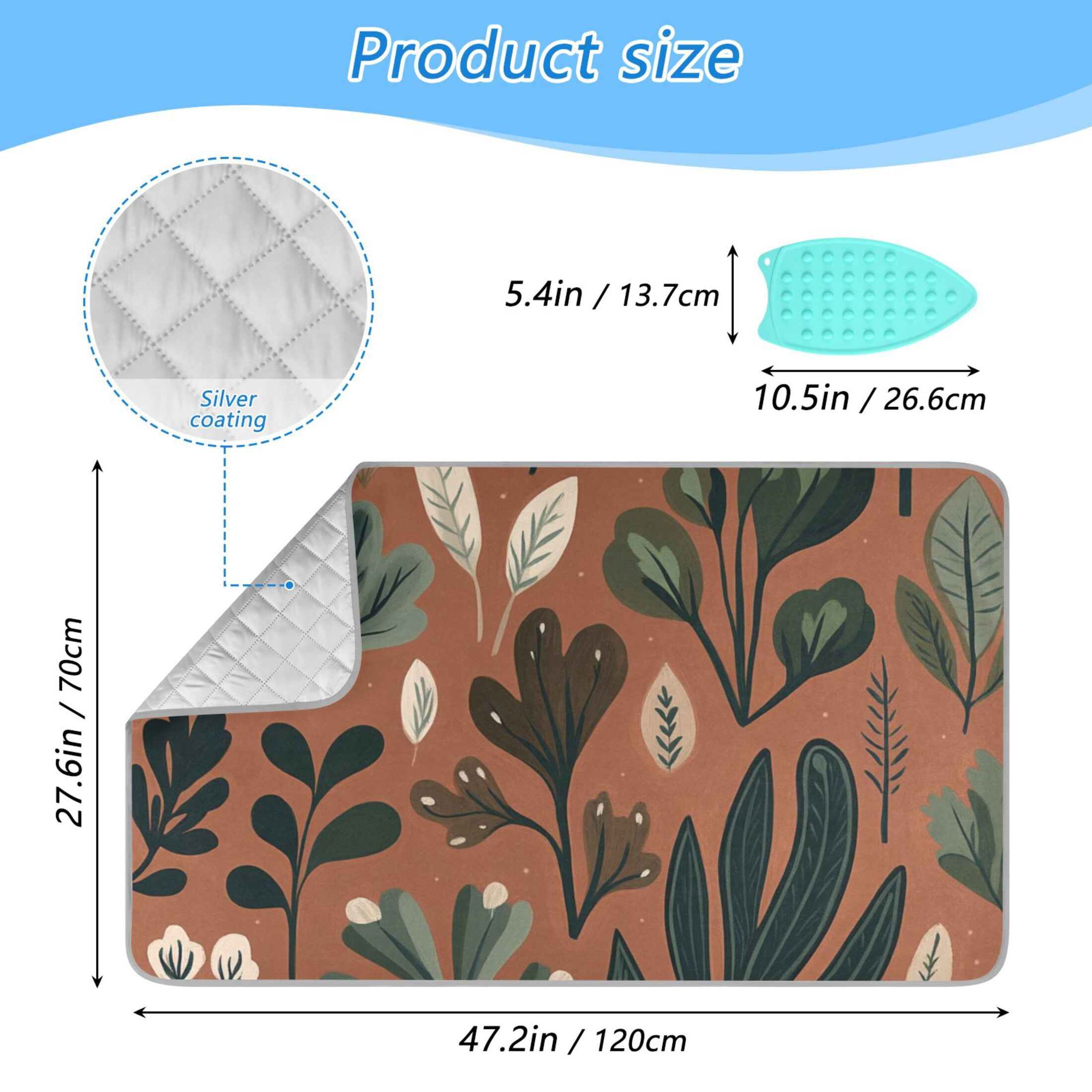 Foliage Design on Brown Ironing Mat Blanket for Table Top Travel Portable Ironing Board Pad 47.2x27.6 Inch