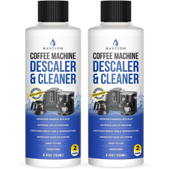 Bastion Coffee Machine Descaler & Cleaner - 4 Uses. (2 Bottles) Universal Descaling Solution Compatible with Keurig, Nespresso, Delonghi and All Single Use Coffee and Espresso Machines